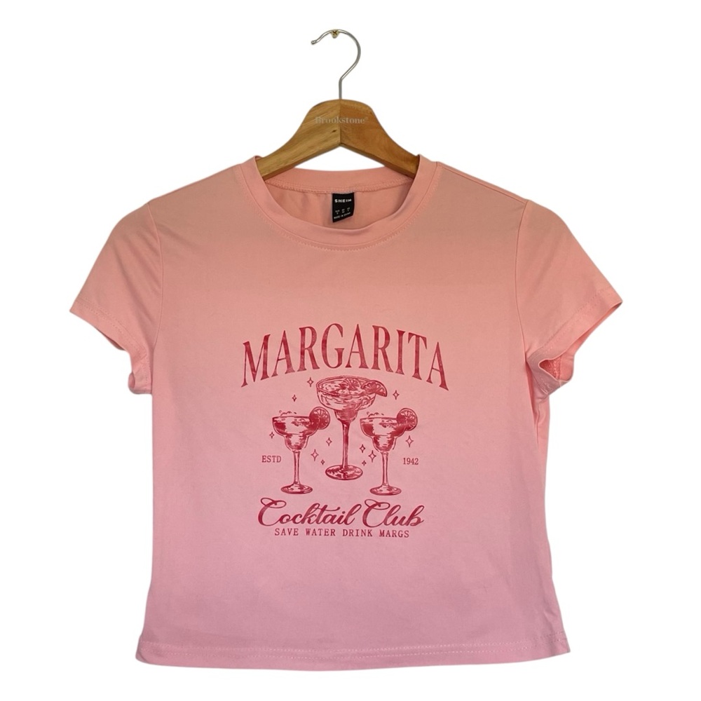 Shein Pink “Margarita Cocktail Club” Graphic Tee Shirt Women’s Size S Cute